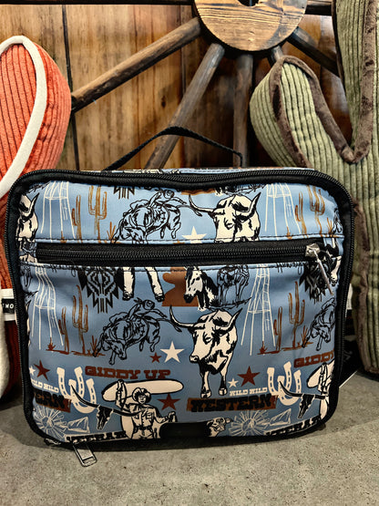 Slate Blue Western Print Backpack and Lunchbox