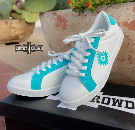 White/Turquoise Aztec Sneakers