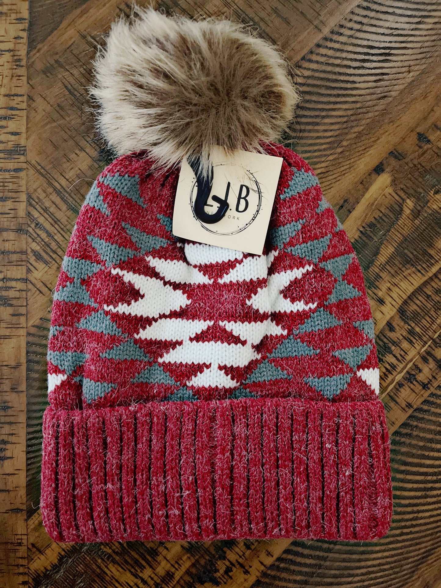 Red/White/Gray Aztec Beanie