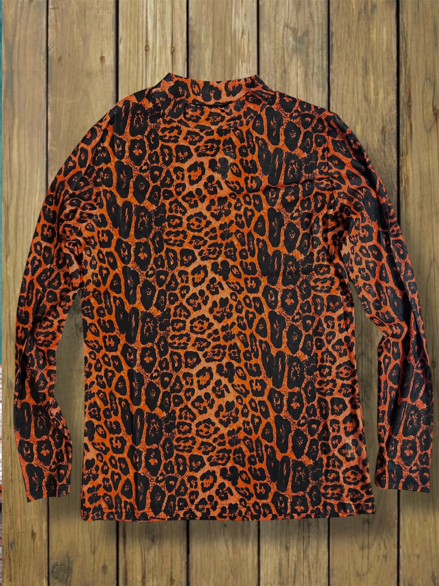 Orange and Animal Print Mesh Top