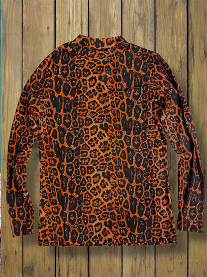 Orange and Animal Print Mesh Top