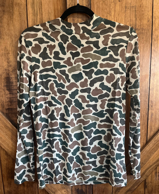 Camo Long Sleeve Mesh Top