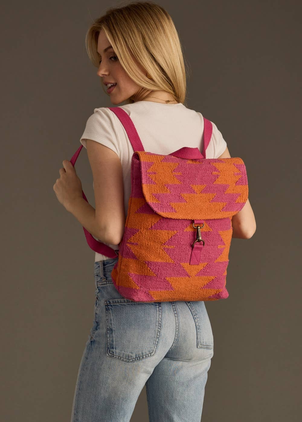 “South Carolina” - Orange & Bright Pink Aztec Backpack