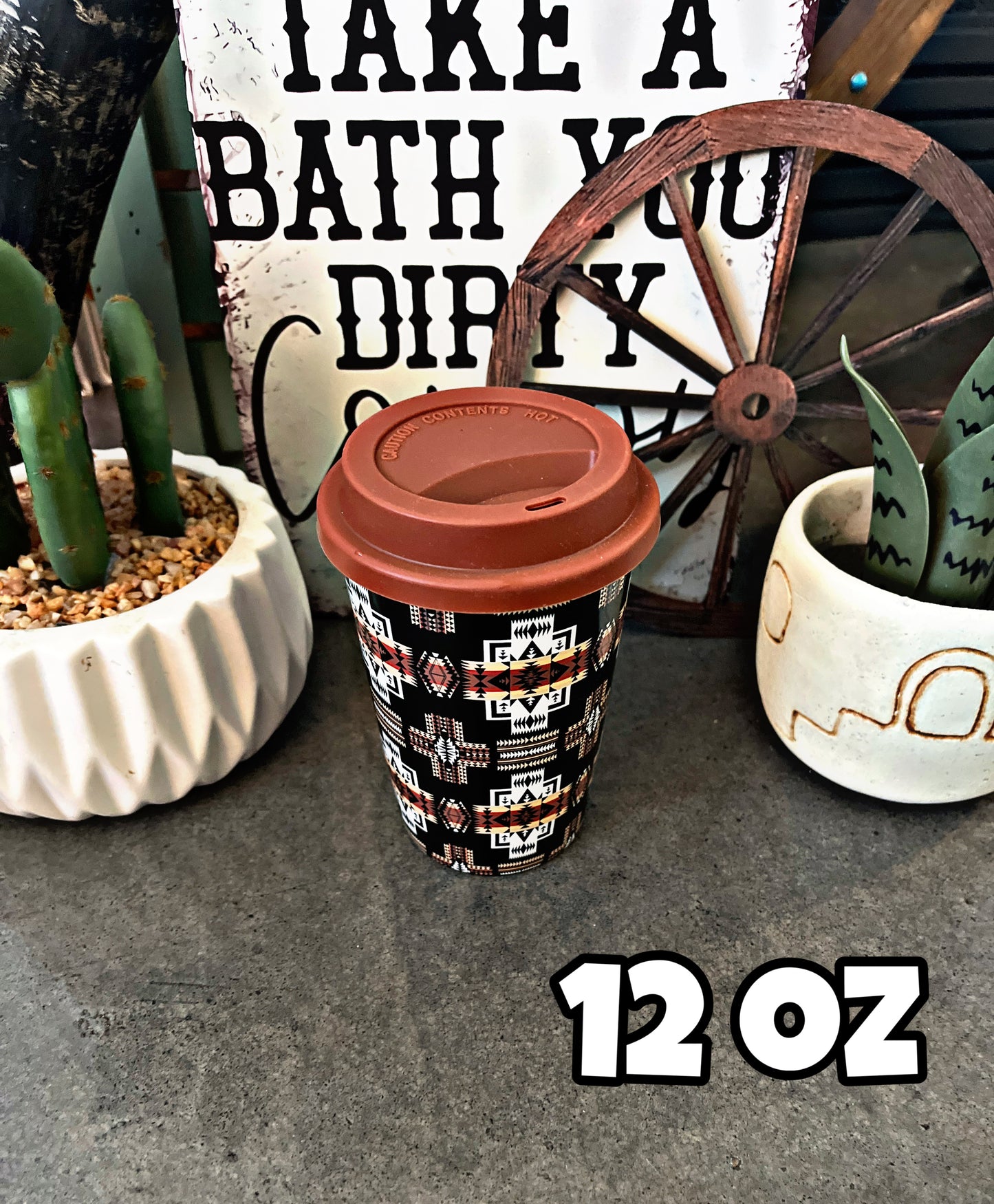 Ceramic Black Aztec Travel Cup