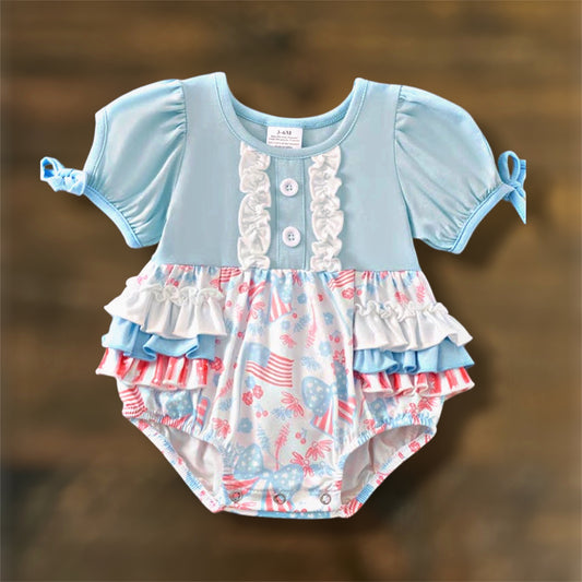 Light Blue Flag Ruffle Bottom Onesie