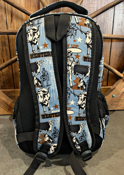 Slate Blue Western Print Backpack and Lunchbox