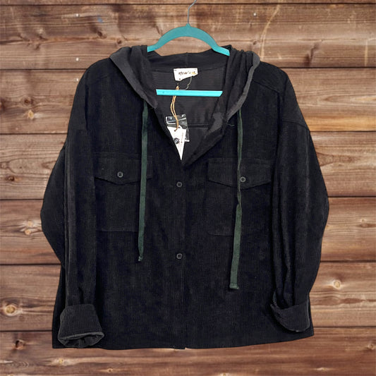 Charcoal Corduroy Hooded Shacket