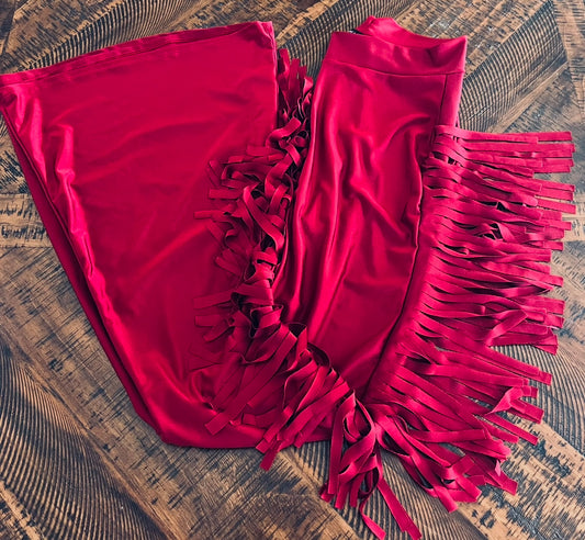 Red Satin Fringe Pants