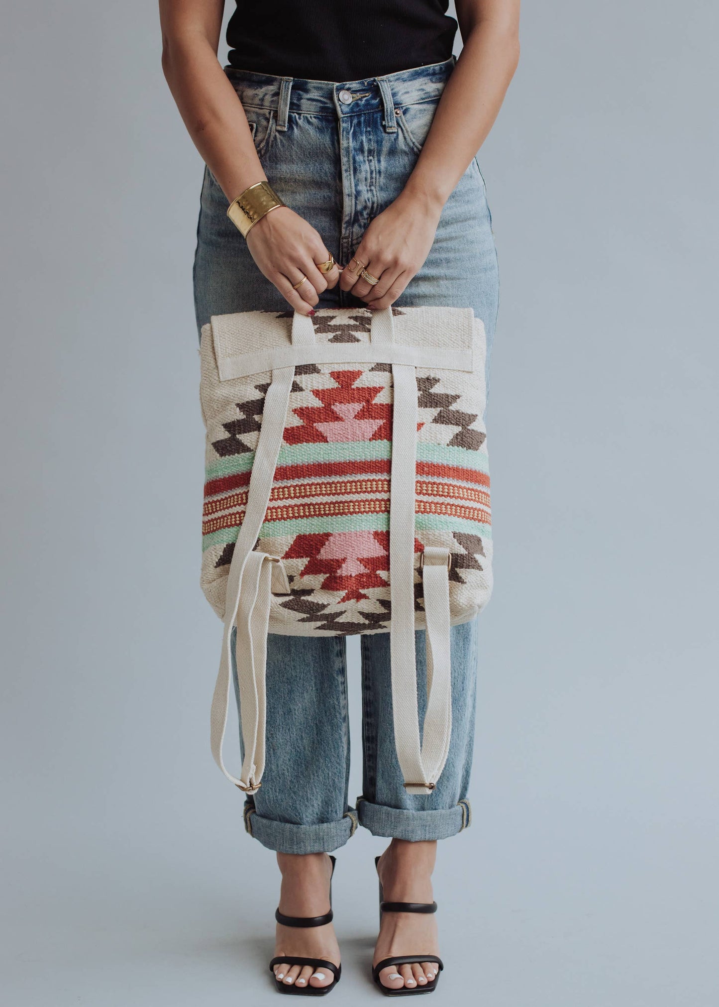 “Georgia” - Beige, Brown & Red Aztec Backpack