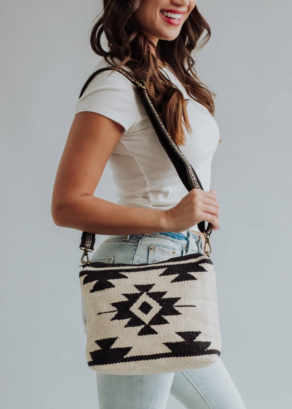 “Wyoming” - Cream & Black Aztec Crossbody