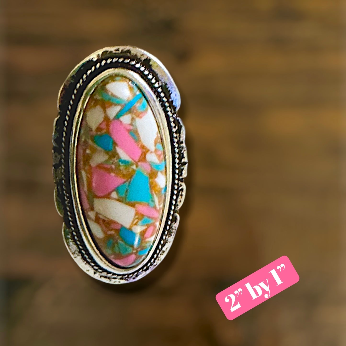 Large Oval Cotton Candy Cuff Band Ring