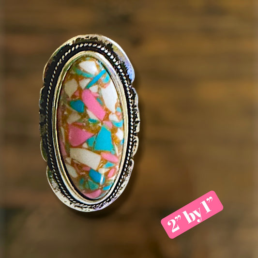 Large Oval Cotton Candy Cuff Band Ring
