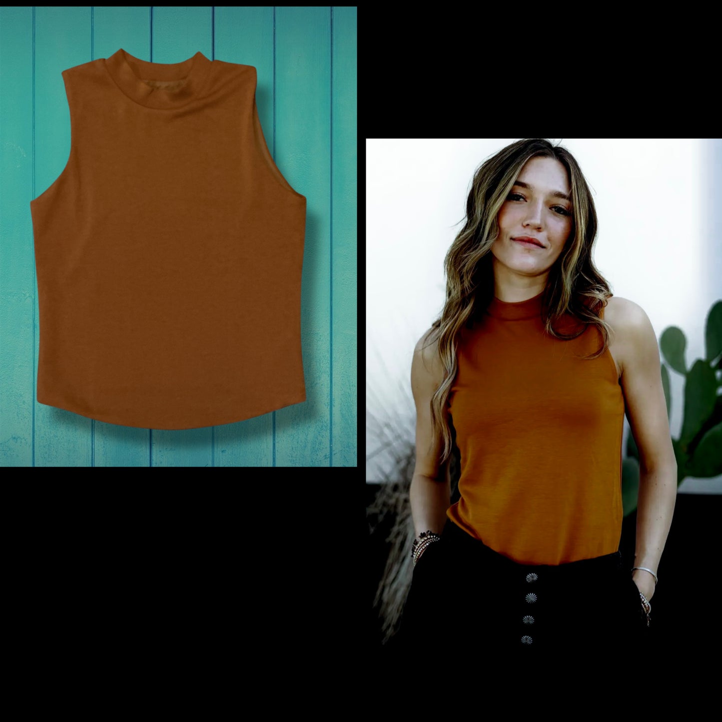 Basic Mock Neck Tank - Saddle