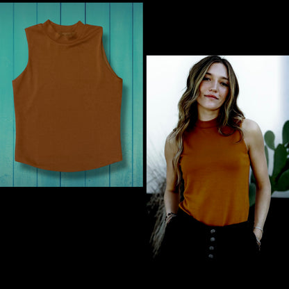 Basic Mock Neck Tank - Saddle