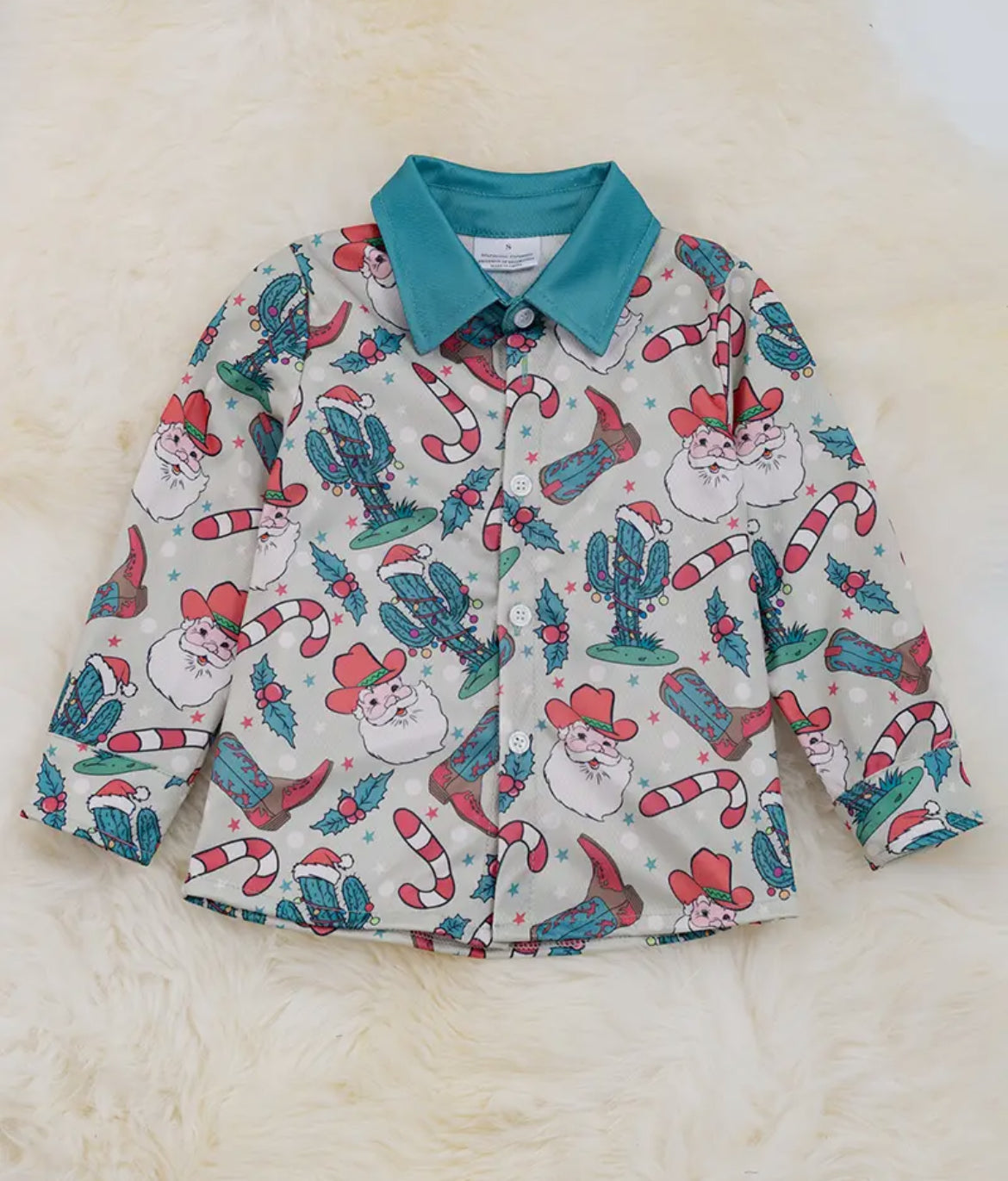 Western Christmas Kids Button Up