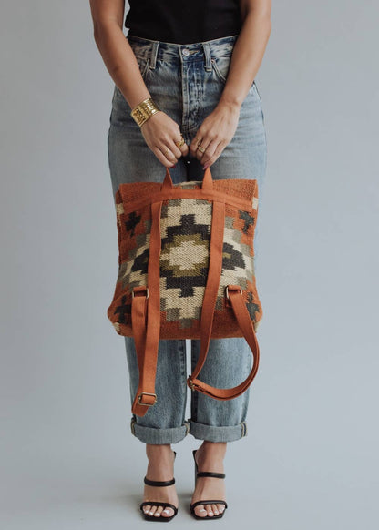 “Utah” - Orange, Cream, Navy & Green Aztec Backpack