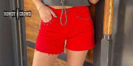 Red Studded Shorts