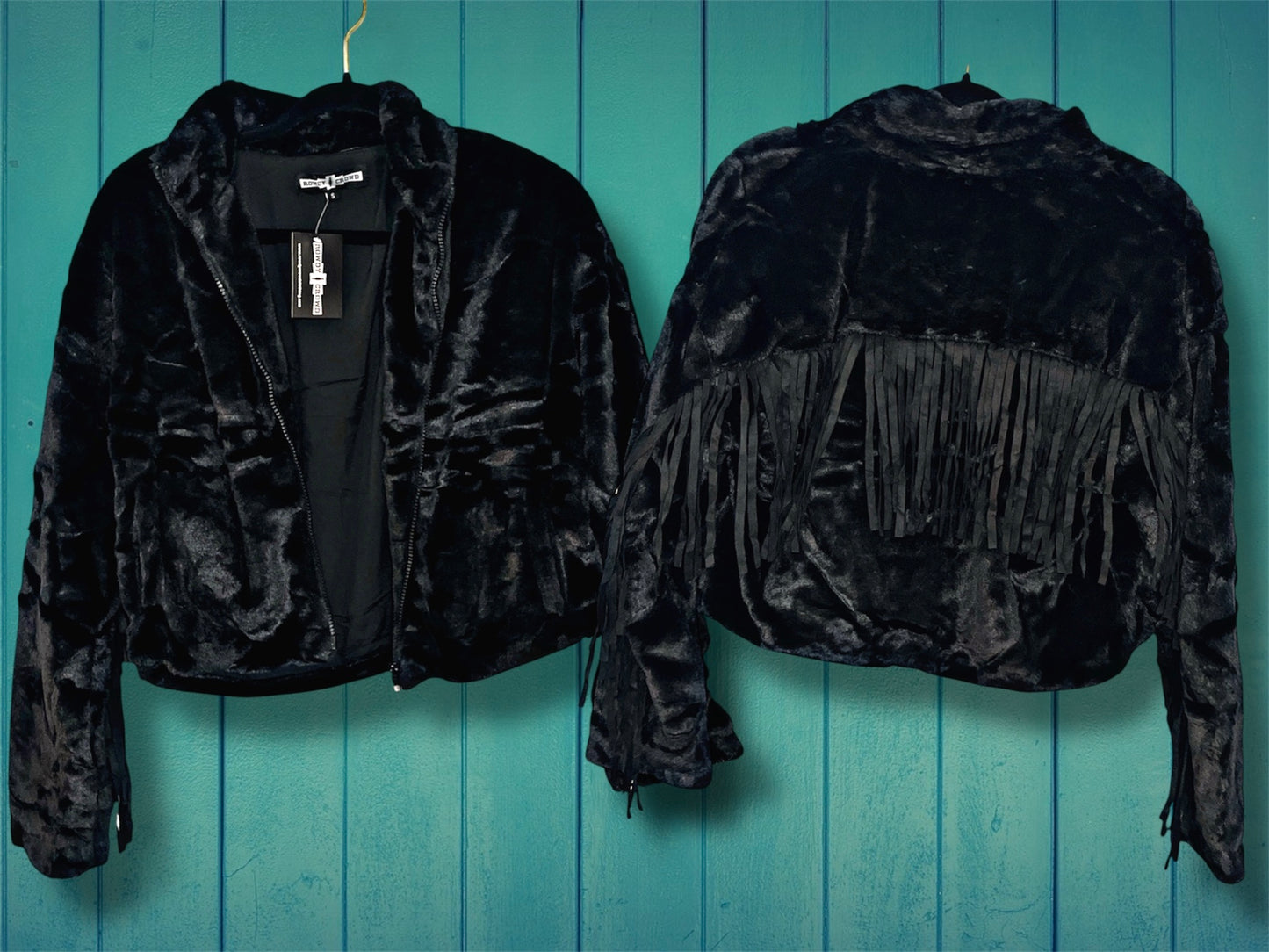 Black Faux Fur with Fringes Cropped Jacket