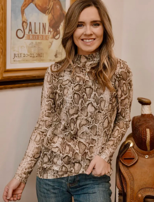 Snake Print Mesh Top