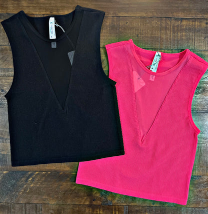 Black or Pink V Mesh Crop