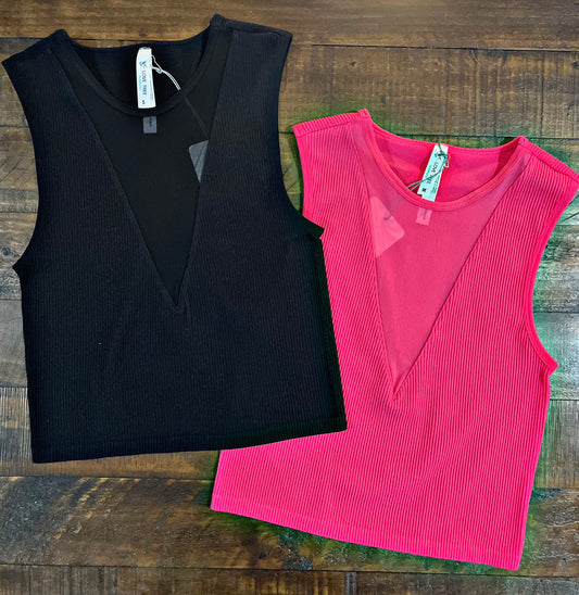 Black or Pink V Mesh Crop