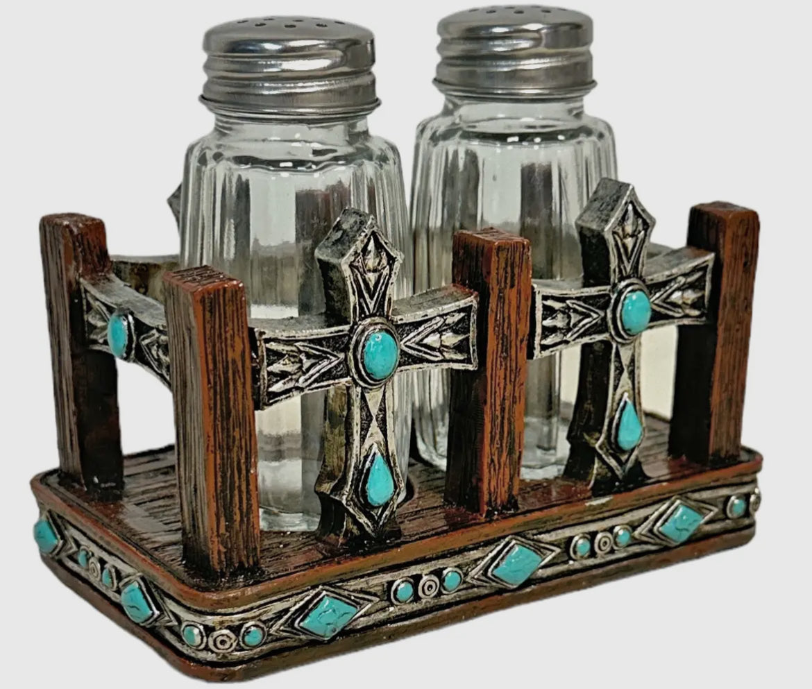 Turquoise Cross Salt and Pepper Set