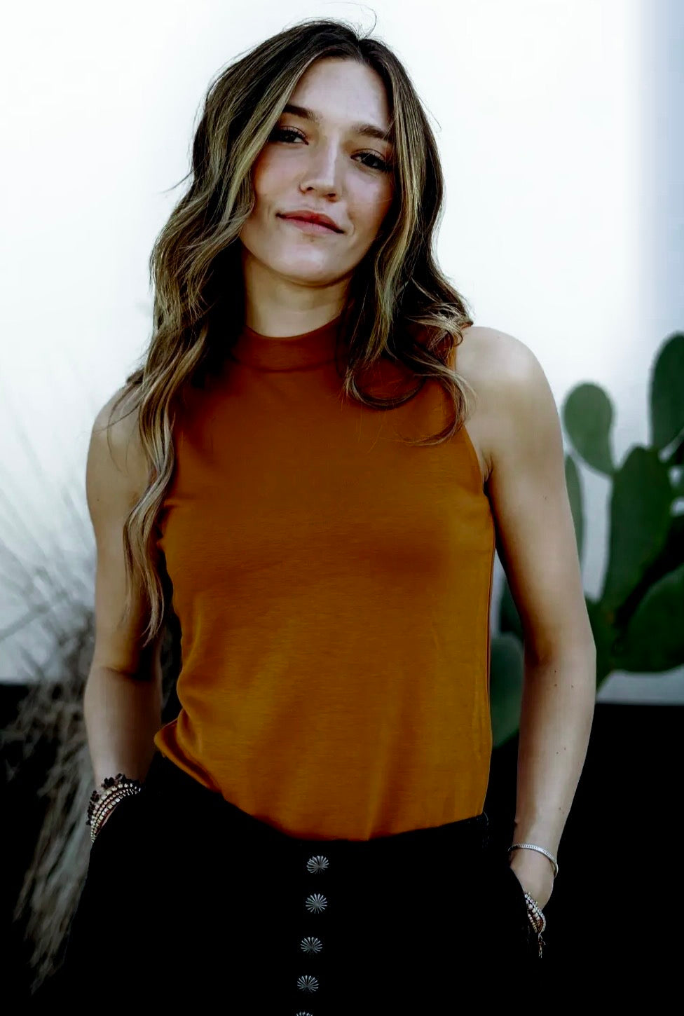 Basic Mock Neck Tank - Saddle