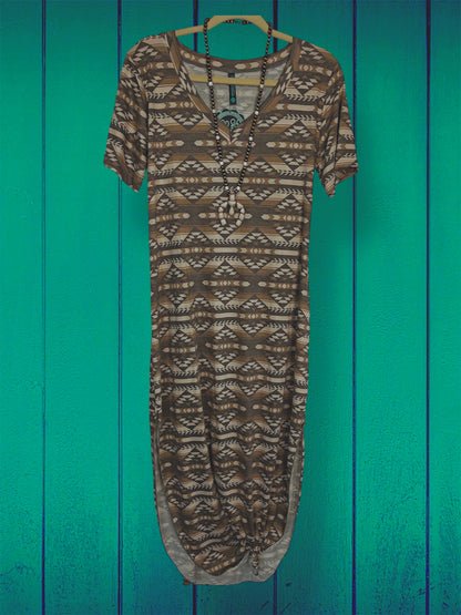 Brown/Cream Aztec Print Dress