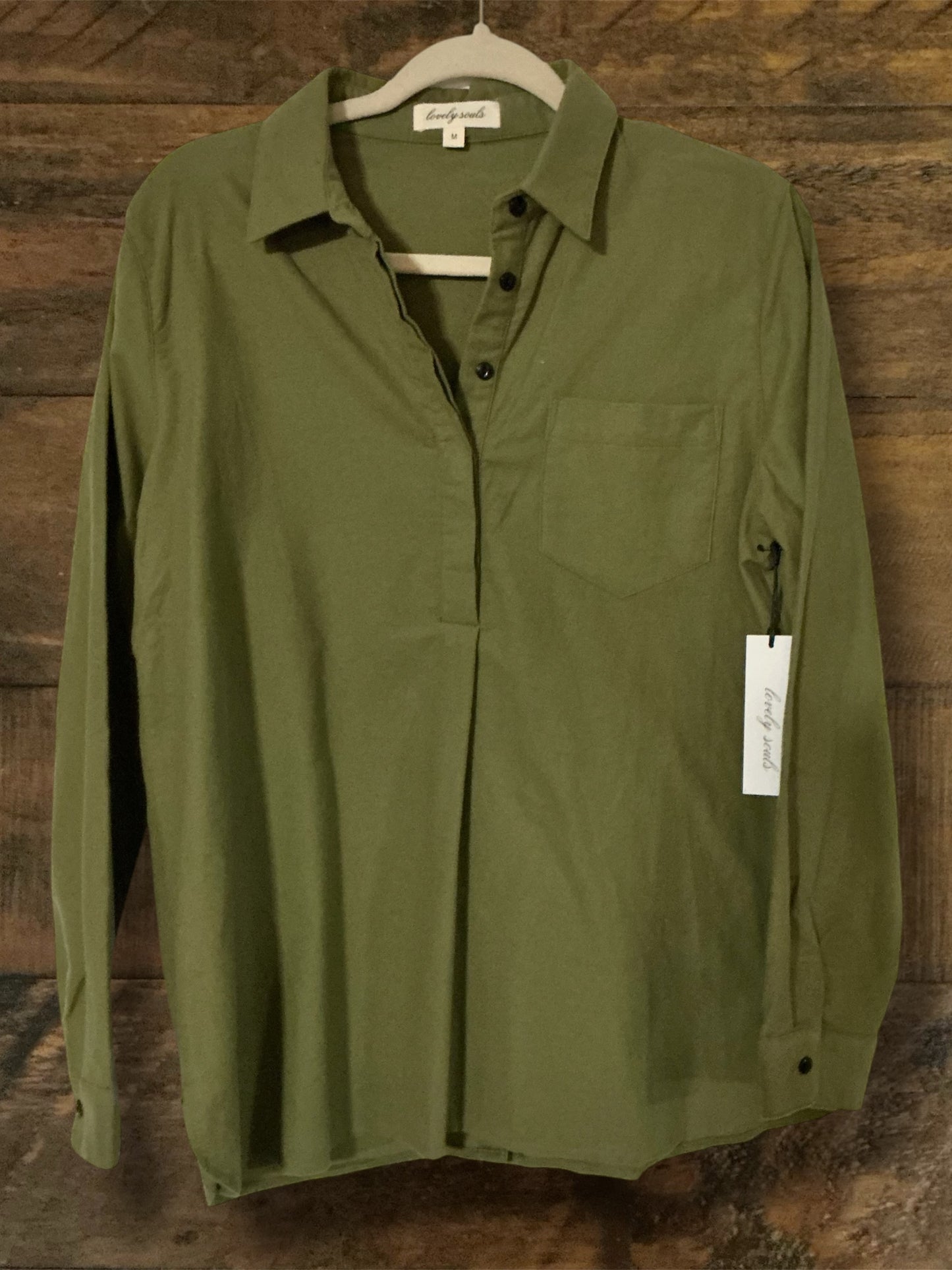 Olive Top with 1/2 V Button Up