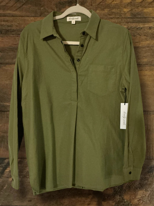 Olive Top with 1/2 V Button Up