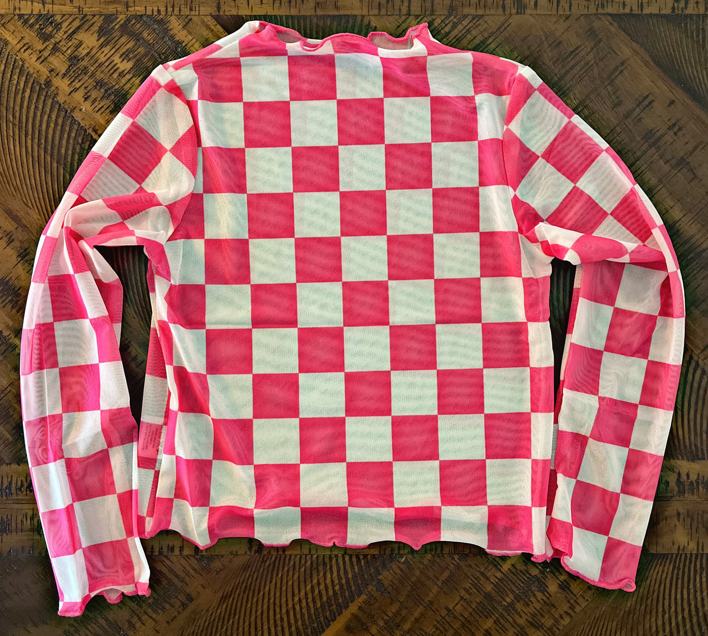 Girls Pink Checkered Mesh Top