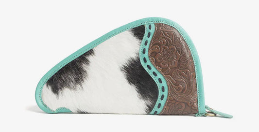 11” Tooled Leather and Cowhide Gun Case