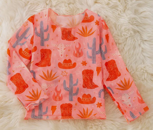 Little Girl’s Pink Cactus Western Mesh