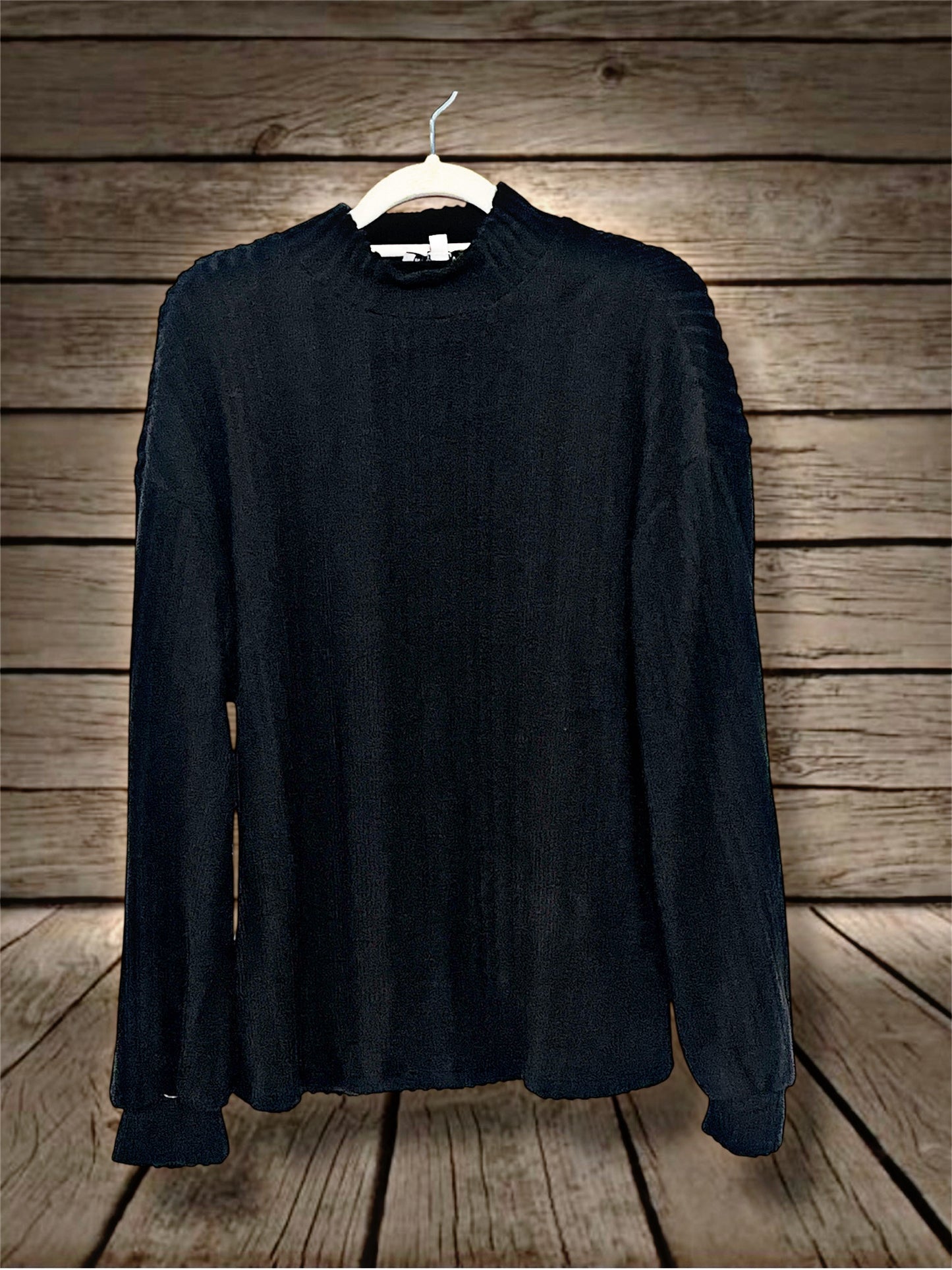 Black Ribbed Mock Neck Top