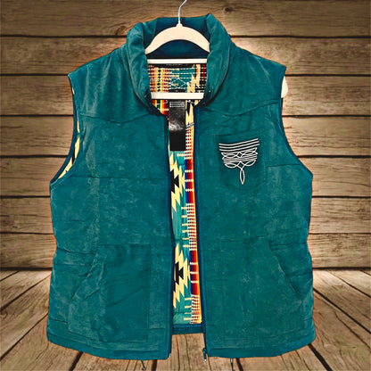 Teal Puffer Boot Stitch and Aztec Detailed Vest
