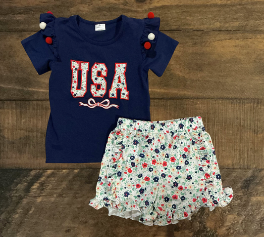 Floral USA Top and Matching Shorts