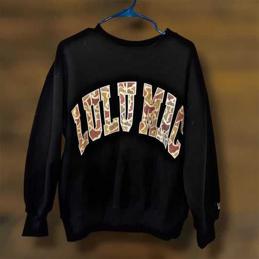 Lulu Mac Black Sweatshirt w Camo Letters