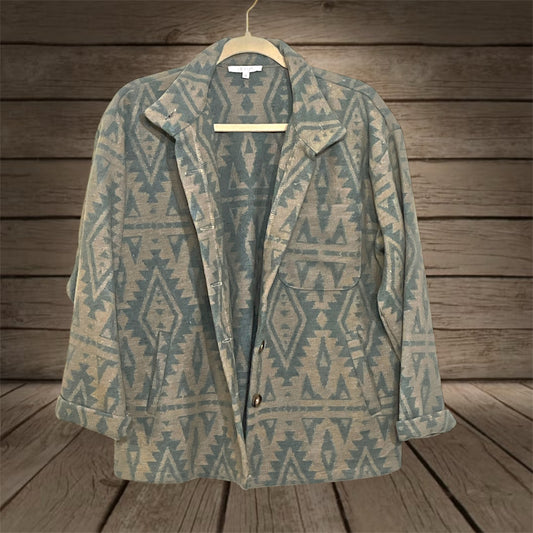 Sage Aztec Print Shacket