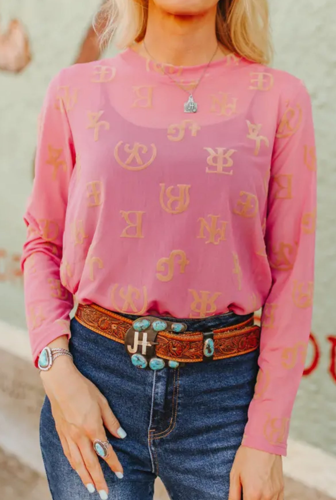 Burnout Pink Brand Mesh Top