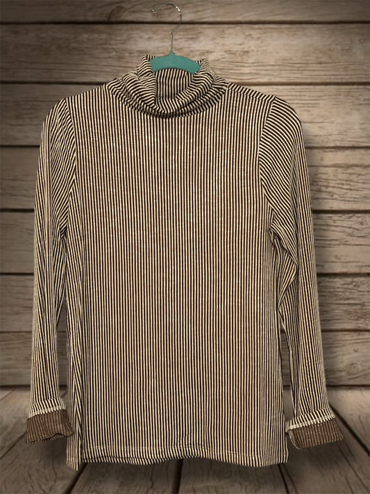 Brown Ribbed Turtleneck Top