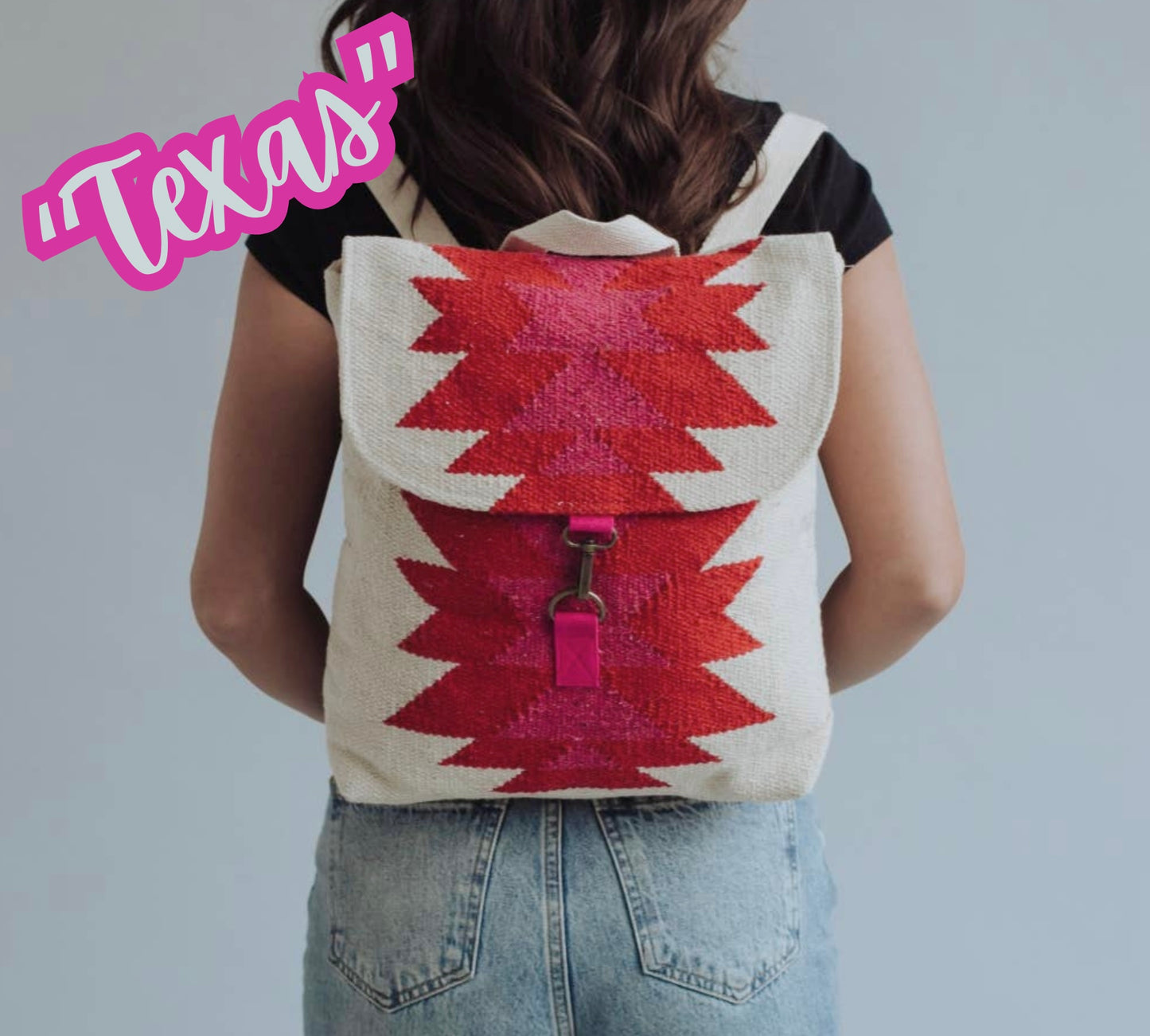 “Texas” - Cream, Red & Pink Aztec Backpack