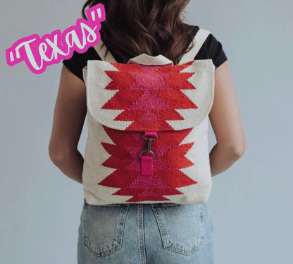 “Texas” - Cream, Red & Pink Aztec Backpack