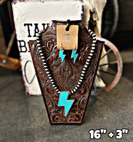Turquoise Lightening Bolt Necklace w Matching Earrings