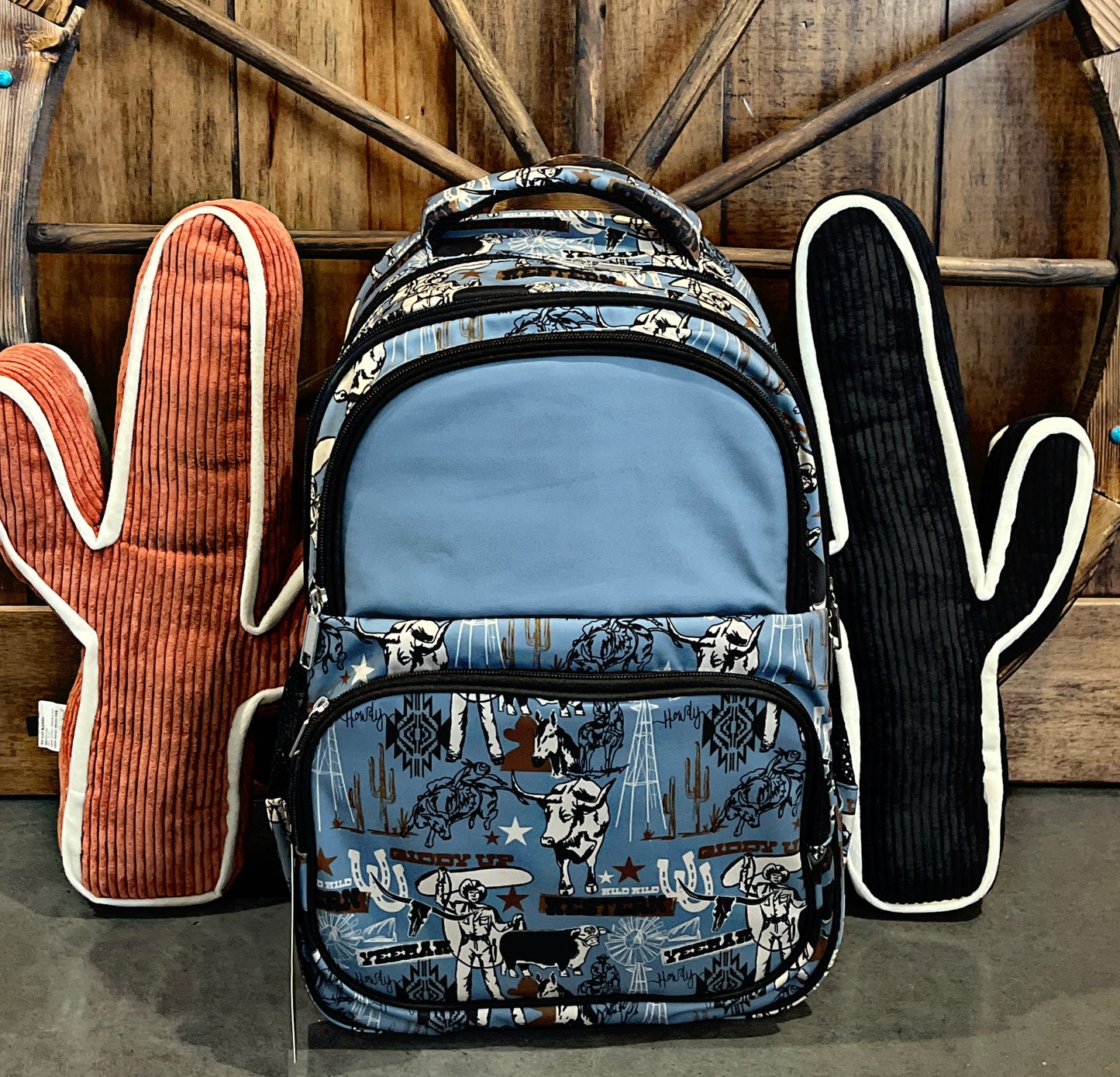 Slate Blue Western Print Backpack and Lunchbox