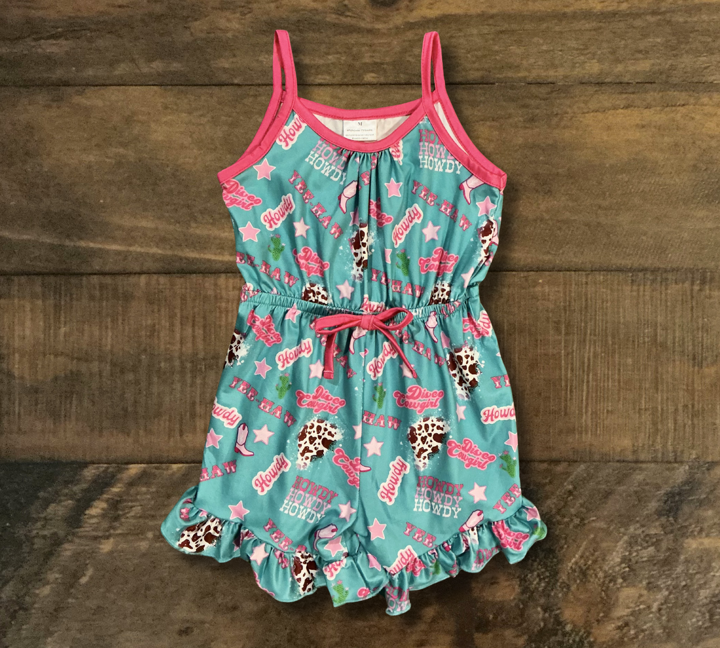 Little Girl’s Pink and Blue Howdy Romper