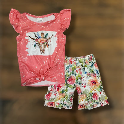 Pink Top and Floral Shorts Set