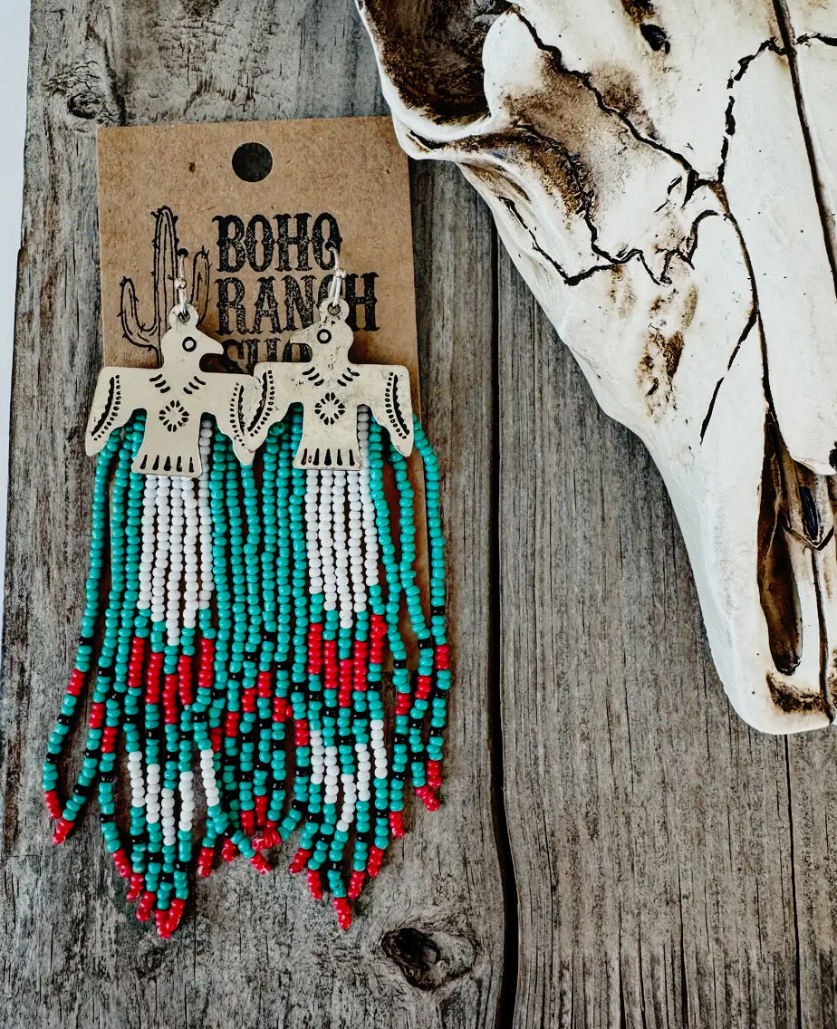 Western Bead/Metal Thunderbird Earrings