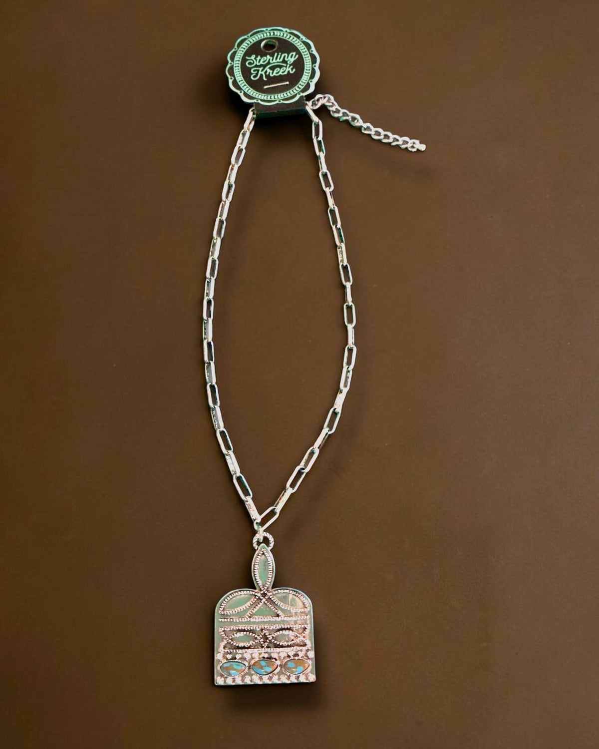 Boot Stitch and Turquoise Stone Necklace
