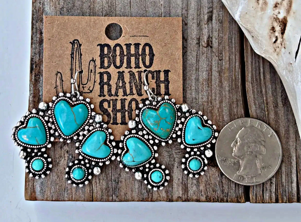 Heart/Turquoise Squash Blossom Earrings