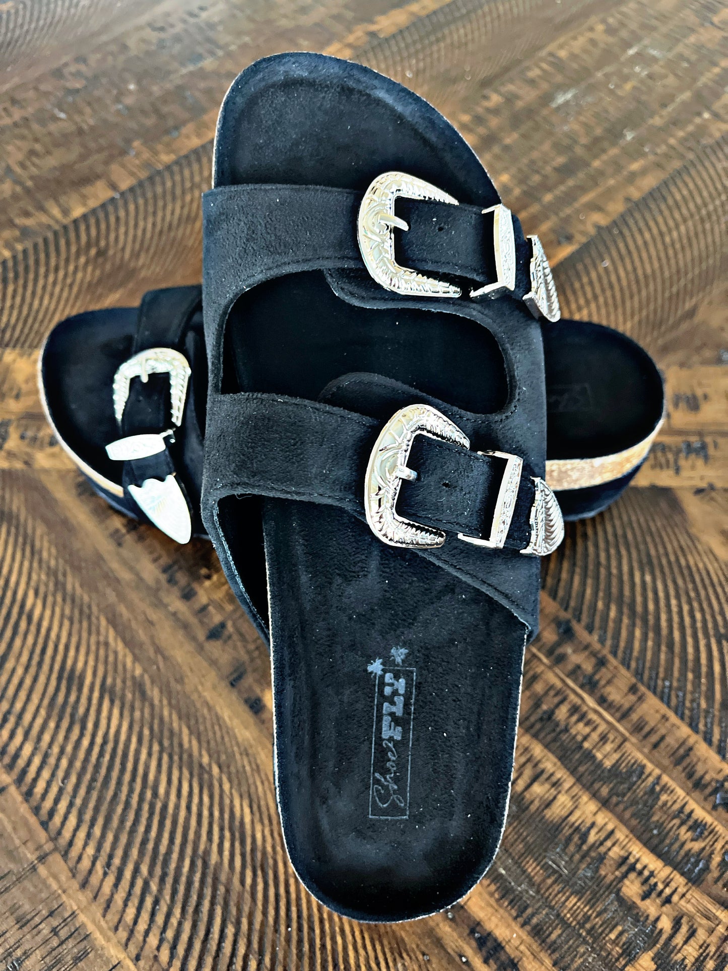 Black Western Buckle Sandals